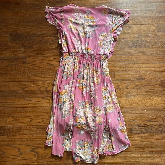 Robert Louis Pink Floral Ruffle High-Low Dress - Picture 4 of 6